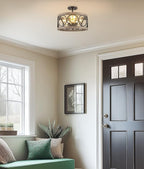 Kira Home Larkin 15" 3-Light Modern Farmhouse Semi-Flush Mount Ceiling Light, Metal Drum Shade, Weathered Ash Wood Finish + Black Finish