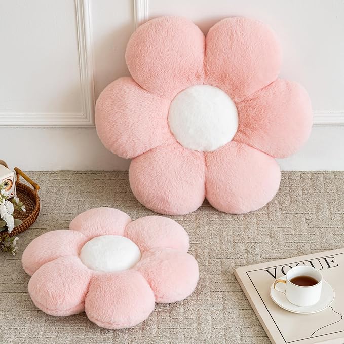 Xiashrk Flower Pillows, Decorative Pillows for Couch, Cute Daisy Pillow for Bed, Flower Shaped Decorative Throw Pillow Room Decor (Pink, 14.9 Inches)