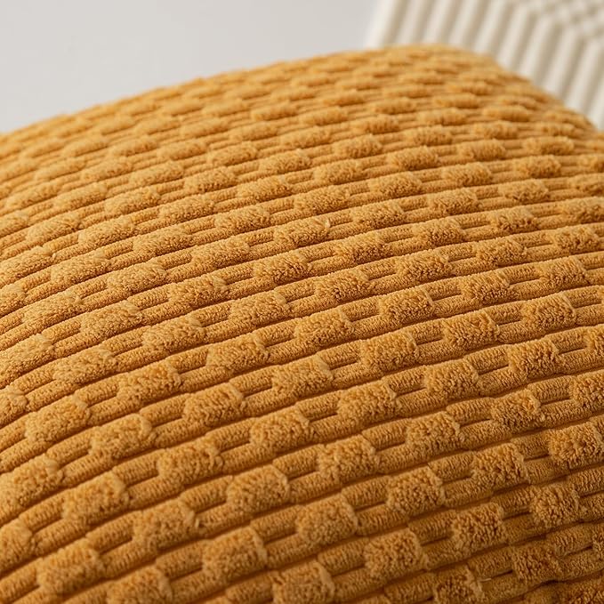Kevin Textile Throw Pillow Covers Soft Corduroy Decorative Set of 2 Boho Striped Pillow Covers Pillowcases Farmhouse Home Decor for Couch Bed Sofa Living Room 12x20 Inch Golden Yellow