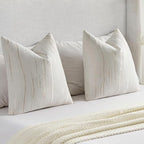 FUTEI Cream Chenille Decorative Throw Pillow Covers 24x24 Inch Set of 2,Soft Embossed Striped Textured European Cushion Case,Modern Home Decor for Couch Bed Living Room