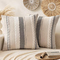 ANRODUO Pack of 2 Boho Decorative Throw Pillow Covers 18x18 Farmhouse Cushion Case Striped Chenille Pillow Cases Square Pillow Covers Accent Neutral Pillowcase for Sofa Couch Bed Fall, White Stripe