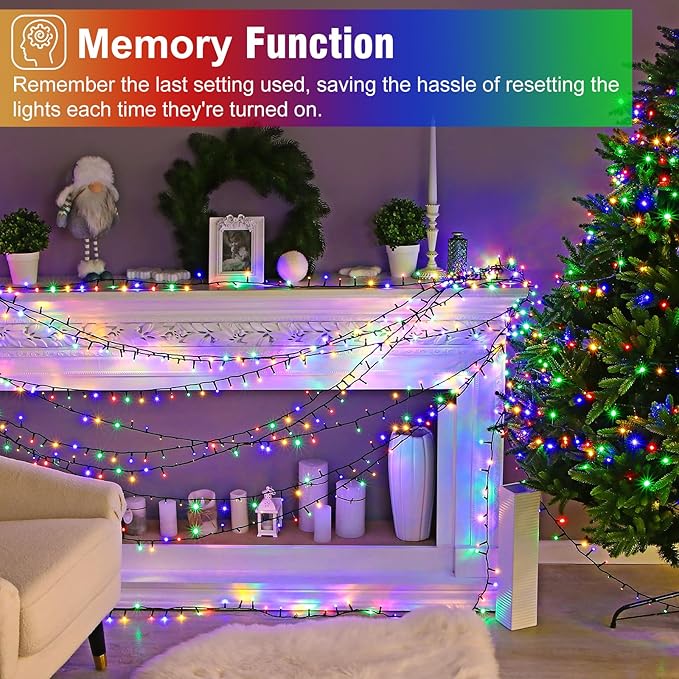 328FT 1000 LED Christmas Lights, Plug in Multicolor Christmas Tree Lights Outdoor with Timer and 8 Modes, Green Wire Waterproof String Lights for Indoor Yard Patio Xmas Holiday Decorations