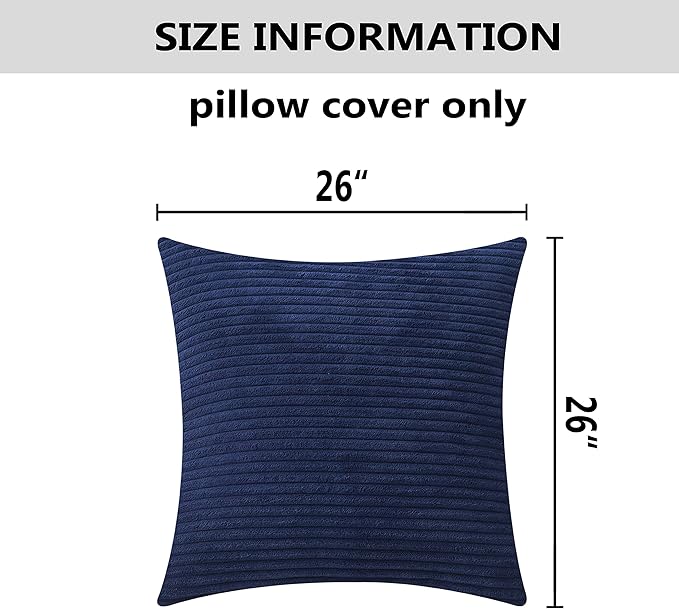 Home Brilliant 2 Pack Throw Pillow Covers 26x26 Striped Textured Velvet Corduroy Decorative Europe Sham Throw Pillow Cushion Cover for Couch, 26 x 26 inch, Navy Blue