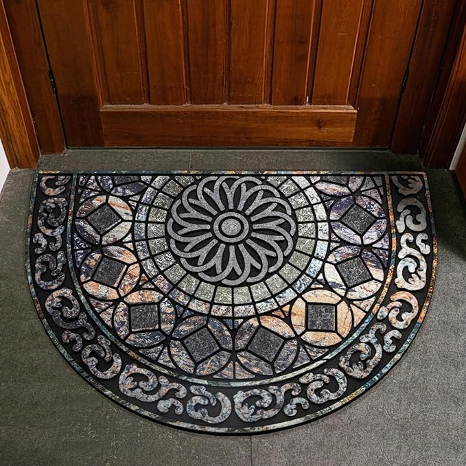 Door Mat Welcome Mat, Heavy Duty Outside Door Mat 23.6 x 35.4 Inch Round Front Door Rug Doormat for Entrance Home Non-Slip Rubber Rug for Front Door, Entryway, Patio (Grey)