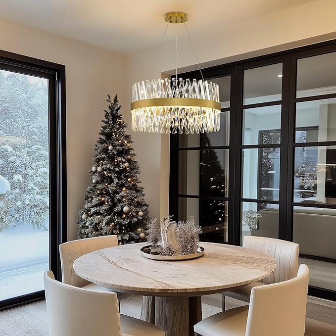 Modern Crystal Chandeliers, Crystal Chandelier for Dining Room, 24 Inch Round Gold Chandelier. Suitable for Living Rooms, Kitchens, bedrooms, and Entrance Halls. Elegant Chandeliers.