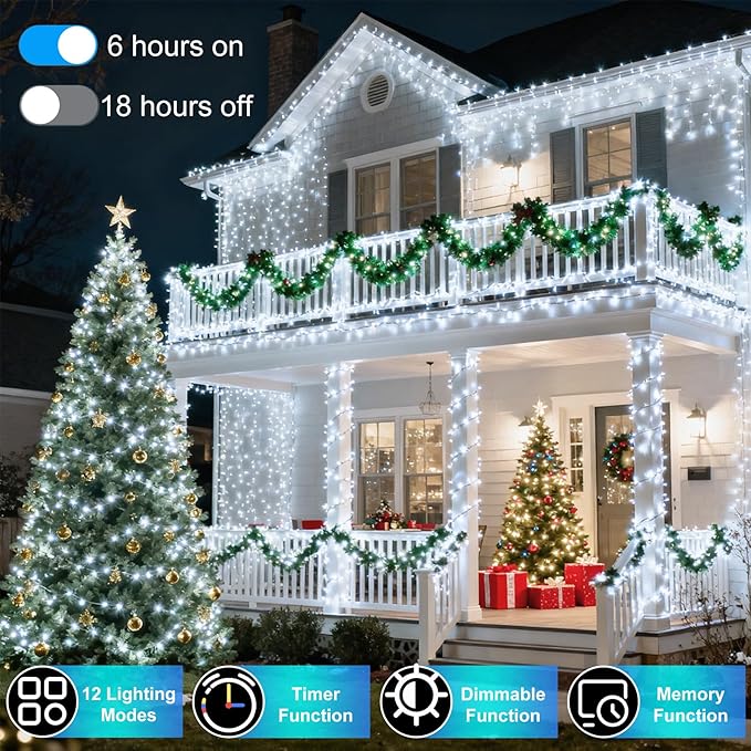1500 LED 470FT Christmas String Lights, 12 Modes and Timer Memory Dimmable, Plug in Outdoor Waterproof Dark Green Wire Twinkle Fairy Light for for Xmas Yard Tree Wedding Party Outside Decor Cool White