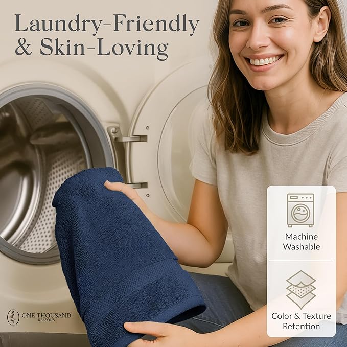 Premium Staple Cotton Bathroom Towel Set - Navy 600 GSM 6-Piece Luxury Bath Towel Set 1 Stripe - 2 Bath Towels, 2 Hand Towels & 2 Washclothes Set - High Absorbent & Quick Dry for Gym, Spa, Hotel