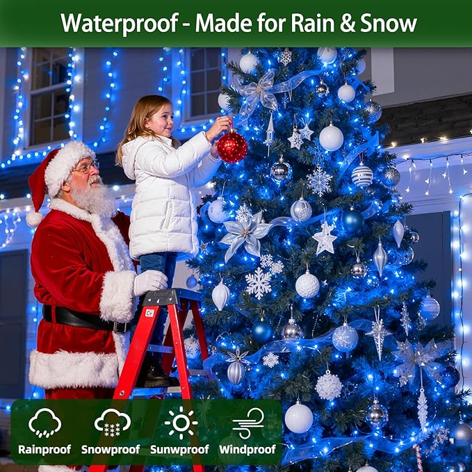750 LED Chrstmas Lights, 240ft Outdoor Christmas String Lights with 12 Modes, Blue LED String Lights with Timer Dimmable Waterproof for Outside Tree Fence Garden Xmas Wedding Party Decor Blue