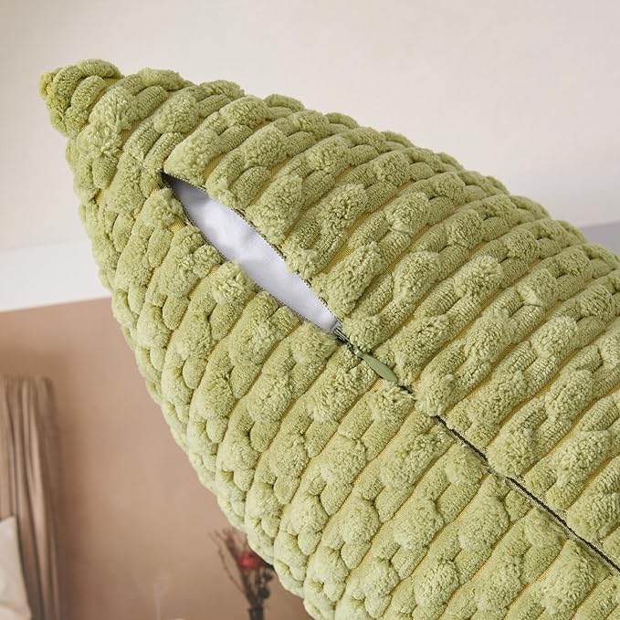 Kevin Textile Decorative Pillow Covers Set of 2 Striped Plush Corduroy Pillows Pillowcases Boho Home Decor Cushion Covers for Couch Sofa Bed Living Room 18x18 Inch, Grass Green