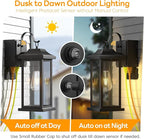 17 Inch Dusk to Dawn Outdoor Lighting with GFCI Outlet, Large Porch Light Lantern Plug Outlet Modern Black Outdoor Sconce Lighting, IP65 Waterproof Outside Light Wall Mounted Coach Light