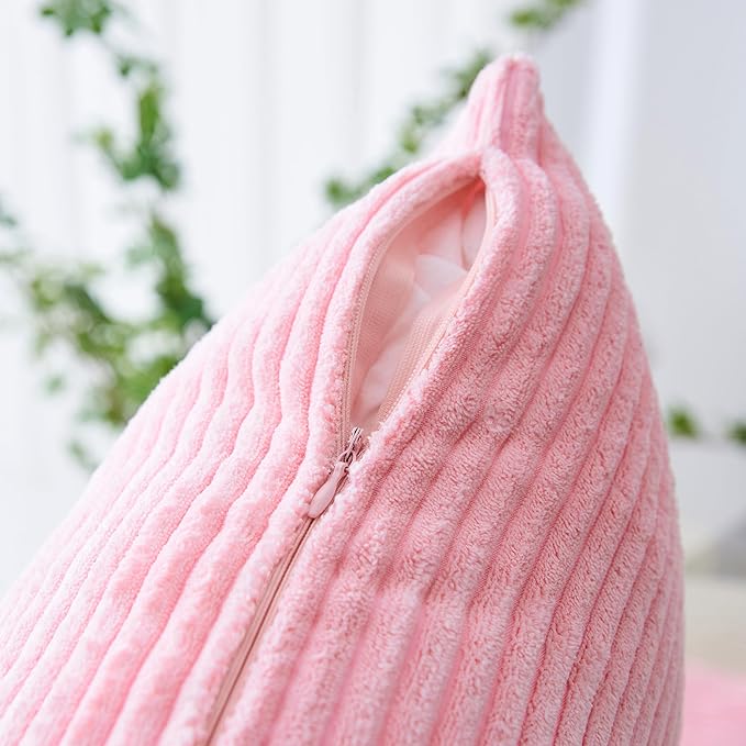 Home Brilliant Pink Euro Sham Covers for Couch Super Soft Striped Velvet Pillow Covers 24x24 Pillow Cases for Party, Set of 2, 60cm, Pink