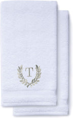 Decorative and Monogrammed Hand Towels for Bathroom Kitchen Makeup | Personalized Gift for Wedding-Bridal | Roman Font Custom Luxury Turkish Towel | Spa Collection, Oversized, 16 X 30 Inch, Set of 2