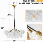 Longree Modern Bubble Ball Swirled Glass Chandelier, 24 inch Black and Gold Swirled Blown Glass Globe Cluster Ceiling Lights Fixture for Bedroom Study Restaurant
