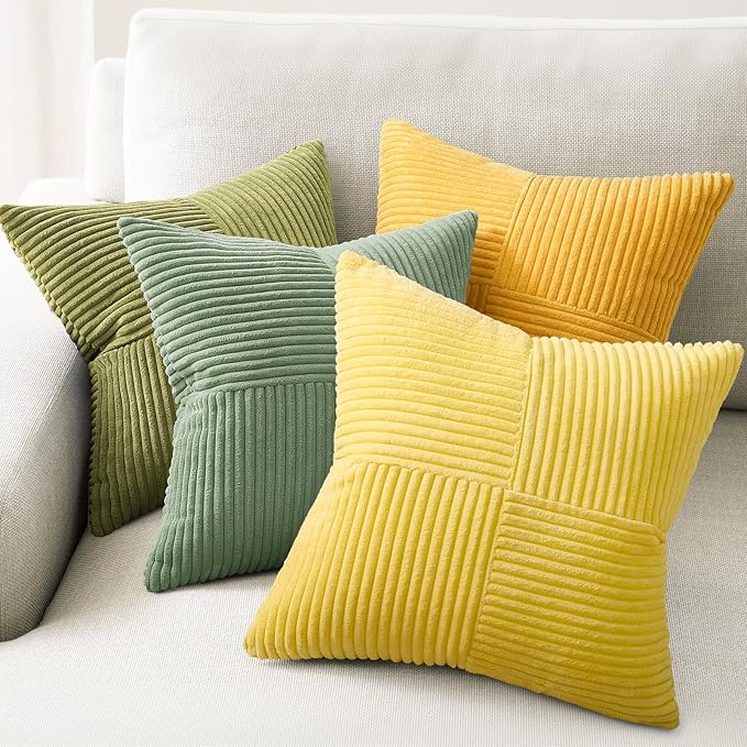 Topfinel Decorative Yellow Green Pillow Covers Set of 4,Boho Pillow Covers Soft and Cozy Velvet Double-Sided Designs,Mix and Match for Couch Boho Farmhouse Fall Home Decor 20x20 Inch