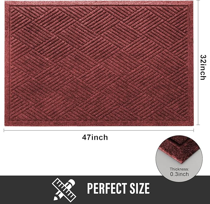 Sturdy Front Door Mat, Absorbent Muddy Dirt Resist Welcome Door Mats Outdoor Indoor, Stain and Fade Resistant, Non-Slip Rubber Backing Low Profile Doormat for Entryway, 47×32, Red