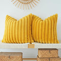 JOJUSIS Pack of 2 Faux Fur Plush Decorative Throw Pillow Covers Couch Cushion Case Soft Pillowcases (Mustard Yellow, 22 x 22-Inch)