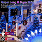 750 LED 240FT Christmas String Lights Outdoor, 12 Pro Modes and Timer Memory & Brightness, Plug in Outdoor Waterproof Clear Wire Twinkle Light for for Xmas Yard Tree Wedding Party Decor (Blue)