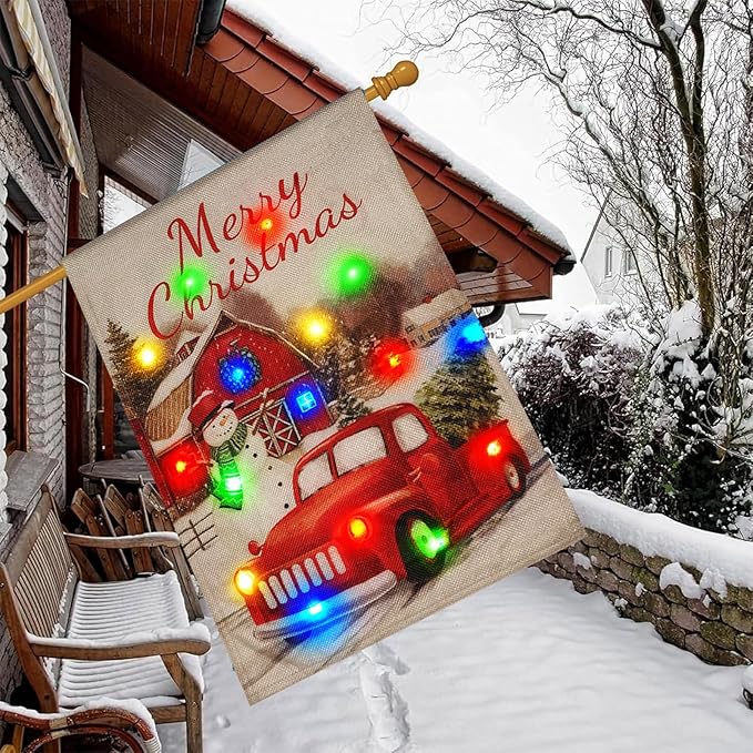 Lights Garden Flag,Double Sided Christmas LED Outdoor Christmas Yard Flag for Winter Outdoor Decoration (Multi_car, 28 * 40)