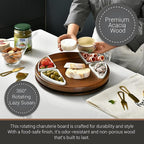 Shanik Upgraded Lazy Susan Cheese Cutting Board Set - Round Acacia Charcuterie Board With 4 Ceramic Bowls - Wedding Gifts - Cheese Serving Platter - Bridal Shower