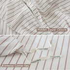 MooMee Striped Duvet Cover Set 100% Washed Cotton Linen Like Textured Breathable Durable Soft Comfy (White Orange Wide Stripes, Super Queen 90"x98")