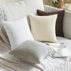 MIULEE Winter Pack of 2 Corduroy Pillow Covers Soft Soild Striped Throw Pillow Covers Set Decorative Square Cushion Cases Pillowcases for Couch Sofa Bedroom Living Room 16 x 16 Inch Pure White