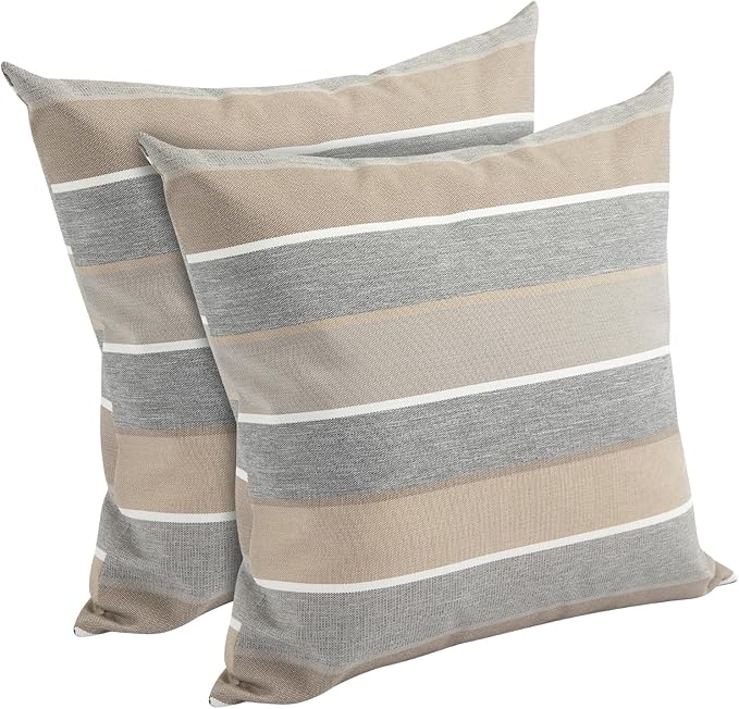 Outdoor Throw Pillows Water Resistant 18x18 inch,Decorative Throw Pillow with Insert Set of 2,Hidden Zipper Headrests for Patio Furniture Sofa Couch Chair(Gray Stripe)