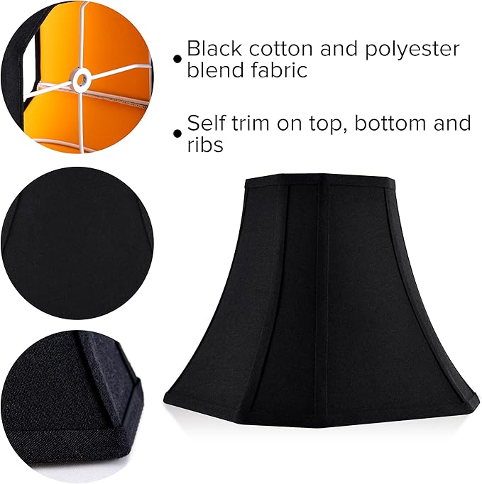 Black Square Cut Corner Bell Lamp Shade Set of 2 Medium Lampshade 6.5``Top×13``Bottom×10.6``Hight(Spider) Modern Lamp Shade for Table & Floor Lamp - Lampshade Replacement