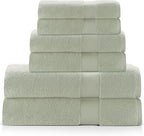 Premium Staple Cotton Bathroom Towel Set - Sage Green 600 GSM 6-Piece Luxury Bath Towel Set 1 Stripe - 2 Bath Towels, 2 Hand Towels & 2 Washclothes Set - High Absorbent & Quick Dry for Gym, Spa, Hotel