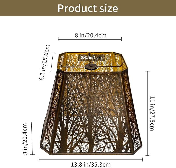 Rectangle Large Metal Lampshade Forest Etching Forest Lamp Shade Pattern Fits For Table Lamps And Floor Lamps Spider Fitter (8+6)" Top x (13.8+8)" Bottom x 11" High
