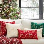 Topfinel Christmas Pillow Covers 12x20 Set of 2,Xmas Cream Velvet Snowflake Reindeer Decorative Pillow Case Winter Holiday Decor for Home Couch,White and Gold