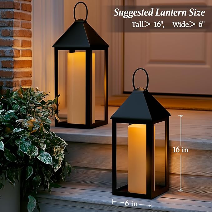 4" x 14" Large Waterproof Outdoor Flameless Candles Battery Operated LED Flickering Pillar Candles with Remote and Timer for Indoor Outdoor Lanterns, Off White, Long Lasting, Set of 2