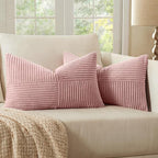 MIULEE Pink Corduroy Pillow Covers Pack of 2 Boho Decorative Spliced Throw Pillow Covers Soft Solid Couch Pillowcases Cross Patchwork Cushion Covers for Living Room Bed Sofa 12x20 inch Valentines Day