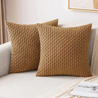MIULEE Pack of 2 Decorative Throw Pillow Covers 18x18 Inch Soft Boho Striped Textured Corduroy Pillow Covers Modern Farmhouse Home Decor for Couch Bed Sofa Living Room Light Coffee