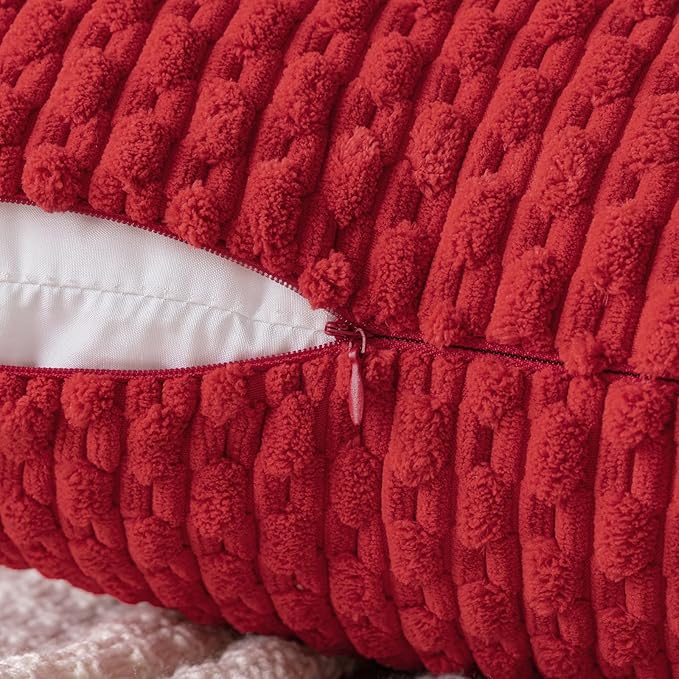 MIULEE Christmas Red Throw Pillow Covers Soft Corduroy Decorative Set of 2 Boho Striped Pillow Covers Pillowcases Farmhouse Home Decor for Couch Bed Sofa Living Room 16x16 Inch