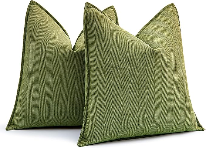 MIULEE Pack of 2 Moss Green Decorative Pillow Covers 24x24 Inch Soft Chenille Luxurious Couch Throw Pillows Farmhouse Cushion Covers Euro Shams with Elegant Design for Sofa Bed Living Room Home Decor