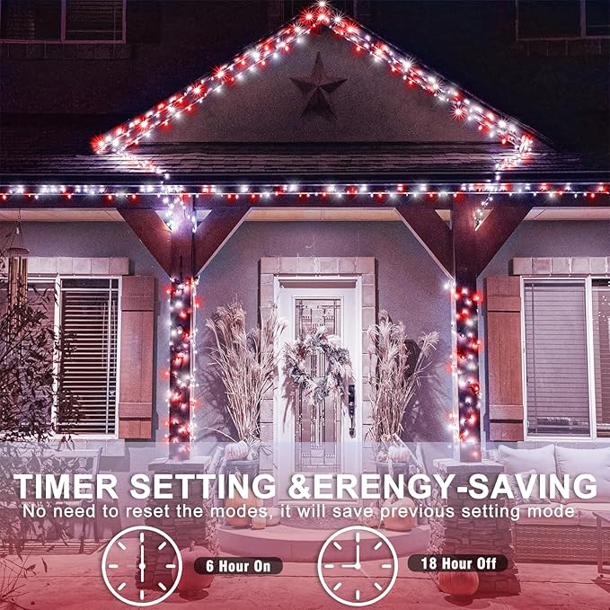 120 LED Red and White Christmas Lights Outdoor, 40ft Christmas String Lights 8 Modes Red White Fairy Lights for Bedroom Decorations