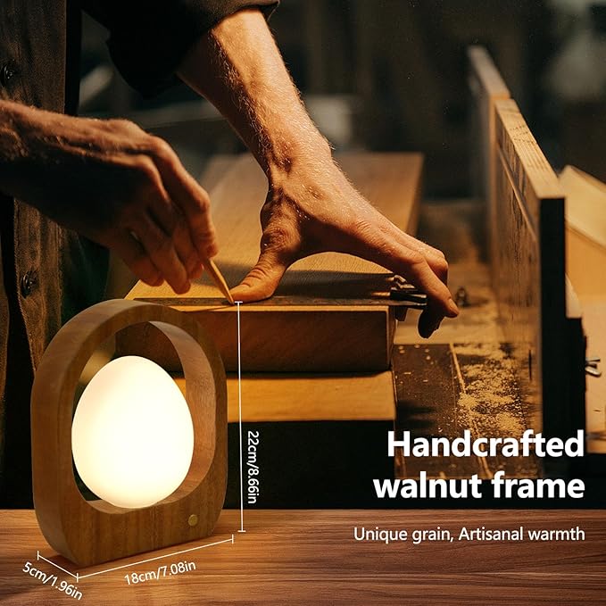 JESLED Rechargeable Cordless Table Lamp, Touch Control 3-Color Dimmable Bedside Lamp, Small Nightstand Lamp with Wooden Retro Design for Bedroom Ambient Lighting