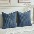 Fancy Homi Set of 2 Dusty Blue Boho Decorative Throw Pillow Covers 24x24 Inch for Couch Bed Sofa, Aesthetic Modern Bohemian Room Decor, Soft Fuzzy Fluffy Cozy Corduroy Textured Cushion Case 60x60cm