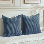 Fancy Homi Set of 2 Dusty Blue Boho Decorative Throw Pillow Covers 24x24 Inch for Couch Bed Sofa, Aesthetic Modern Bohemian Room Decor, Soft Fuzzy Fluffy Cozy Corduroy Textured Cushion Case 60x60cm