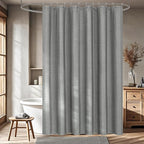 Grey Faux Linen Textured Fabric Shower Curtain, Heavy Duty Linen Look Hotel Shower Curtain Water-Resistant, 72 x 72 Inch Natural Gray Bathroom Shower Curtains Wrinkle-Free, Machine Washable