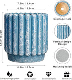 Ceramic Planter - 7.6 Inch Ceramic Plant Pots with Drainage Hole, Decorative Flower Pots for Indoor Outdoor, Fluted Round Planter, Room Home Decor, Plant Lover Gifts for Women, Blue