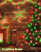 552FT 1400LED Christmas Lights, Extra Long Outdoor String Lights Waterproof, Timer & Memory, 8 Modes Dimmable Plug in Fairy for Outside Tree Wedding Patry Red and Green