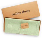 Solino Home Linen Table Runner 108 Inches Long - Milan Hemstitch 100% Pure Linen Pistachio Dining Table Runner 14 x 108 Inch - Holiday