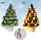 Hausse Christmas Ceramic Tree Night Light, Decorative Snow Covered Xmas Tree Nightlight with Lamp, Multicolor Bulbs & 360 Degree Swivel Plug with ON/Off Switch for Home Bathroom Bedroom Decor