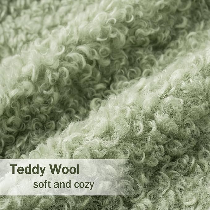 MIULEE Pack of 2 Light Green Faux Fur Throw Pillow Covers 18x18 Inch Boucle Decorative Sherpa Pillow Covers Fuzzy Accent Soft Sheepskin Fleece for Boho Home Decor Sofa Living Room Couch Bed