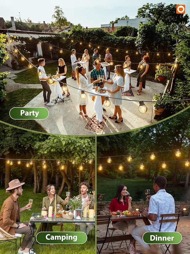 addlon 100FT Solar String Lights Outdoor with Remote, 54 LED Shatterproof Bulbs, Dimmable & Timable, 3 Light Modes, G40 Waterproof Solar String Lights for Outside Backyard Party Decor