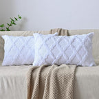 Set of 2 Soft Moroccan Throw Pillow Covers 12x20 Inch Plush Boho Decorative Pillow Cover Accent Cushion Case for Couch Sofa Bed, Pure White