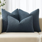 MIULEE 18x18 Inch Decorative Pillow Covers for Couch Bed Set of 2 Textured Boucle Neutral Winter Throw Pillows Dark Blue Accent Solid Cushion Pillowcases Sofa Livingroom Home Decor