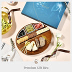 Shanik Large Acacia Wood Cheese Board – Premium Charcuterie Set with Knife Holder, Cutting Surface & Serving Tray for Parties, Weddings, Gifts