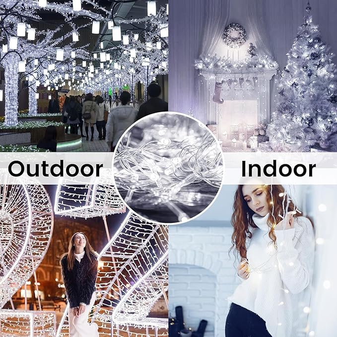 4 Pack Christmas String Lights Battery Operated with Timer, 66FT 200 LED Waterproof Twinkle Lights, 8 Modes Fairy Light for Indoor and Outdoor Bedroom Garland Tree Christmas Decorations (Cool White)
